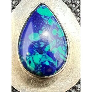 Vtg 925 S. S. NATIVE Azurite & Malachite Teardrop Pendant 1.5 " Hang SIGNED